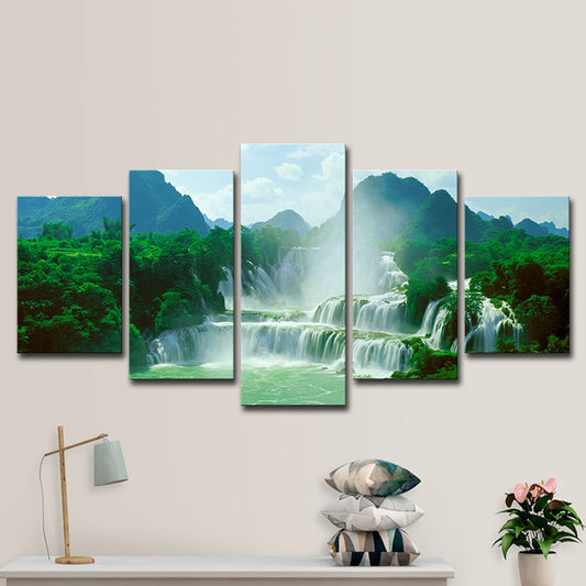 Vivolux | Waterval Wanddecoratie Print in Groene Canvas Wanddecoratie voor Woonkamer, Meerdere Stukken