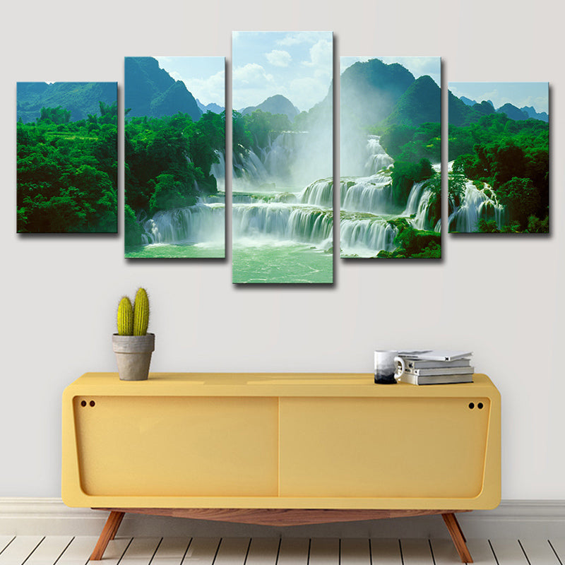 Vivolux | Waterval Wanddecoratie Print in Groene Canvas Wanddecoratie voor Woonkamer, Meerdere Stukken