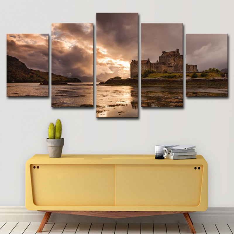 Vivolux | Grauer Sonnenuntergang Landschaft Leinwand Kunst Eilean Donan Castle Modern Mehrteiliges Wanddeko