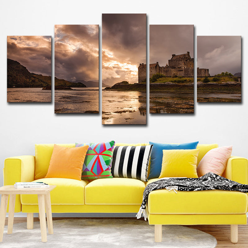 Vivolux | Grauer Sonnenuntergang Landschaft Leinwand Kunst Eilean Donan Castle Modern Mehrteiliges Wanddeko