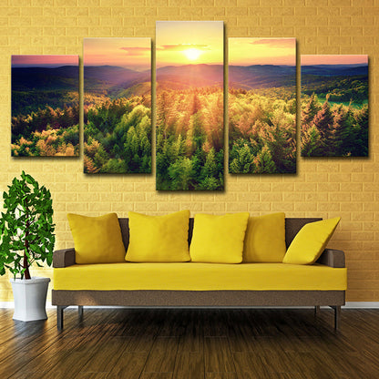 Vivolux | Dusk Sunshine over Forest Canvas Mehrteilig Contemporary Wohnzimmer Wandkunst Druck