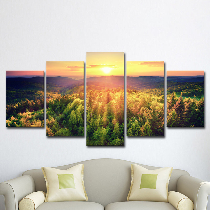 Vivolux | Dusk Sunshine over Forest Canvas Mehrteilig Contemporary Wohnzimmer Wandkunst Druck