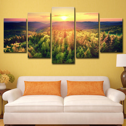 Vivolux | Dusk Sunshine over Forest Canvas Mehrteilig Contemporary Wohnzimmer Wandkunst Druck