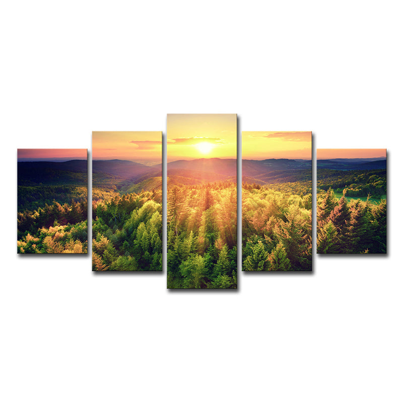 Vivolux | Dusk Sunshine over Forest Canvas Mehrteilig Contemporary Wohnzimmer Wandkunst Druck