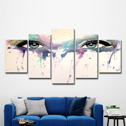 Vivolux | Dames Ogen Aquarel Canvas Print Moderne Multi-Stuk Meisjes Slaapkamer Wanddecoratie in Wit