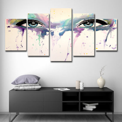 Vivolux | Dames Ogen Aquarel Canvas Print Moderne Multi-Stuk Meisjes Slaapkamer Wanddecoratie in Wit