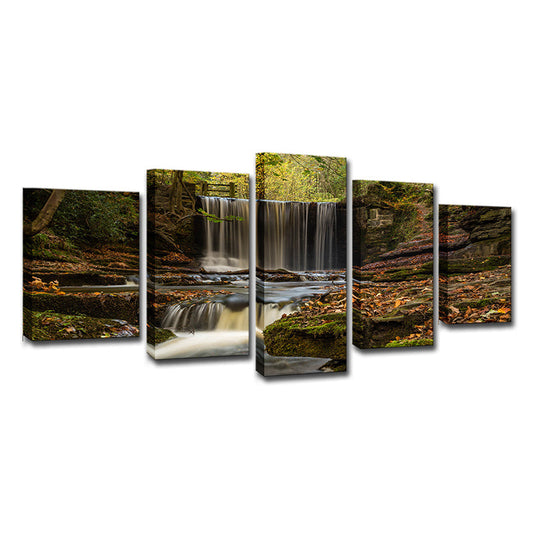 Vivolux | Wald Cascade Landschaft Wandkunst auf braunem Canvas Gemachte Wanddekoration, Mehrteilig