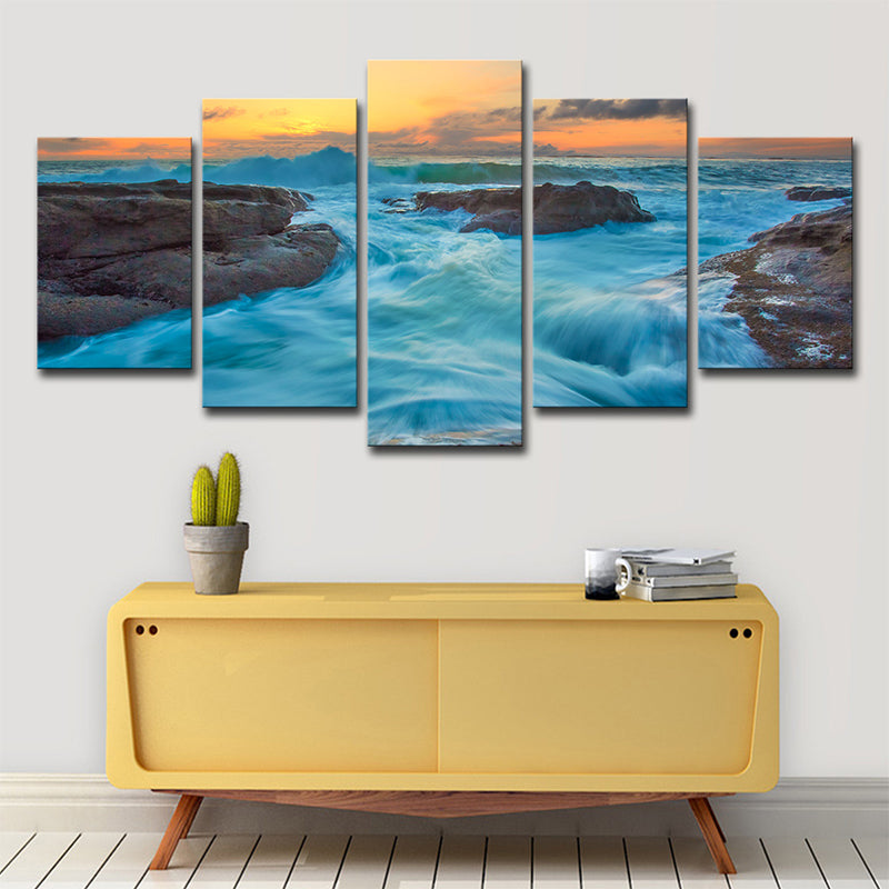 Vivolux | Seascapes Ocean Torrent Leinwanddruck Tropische Mehrteilige Wandkunst Dekor in Blau