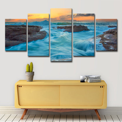 Vivolux | Seascapes Ocean Torrent Leinwanddruck Tropische Mehrteilige Wandkunst Dekor in Blau