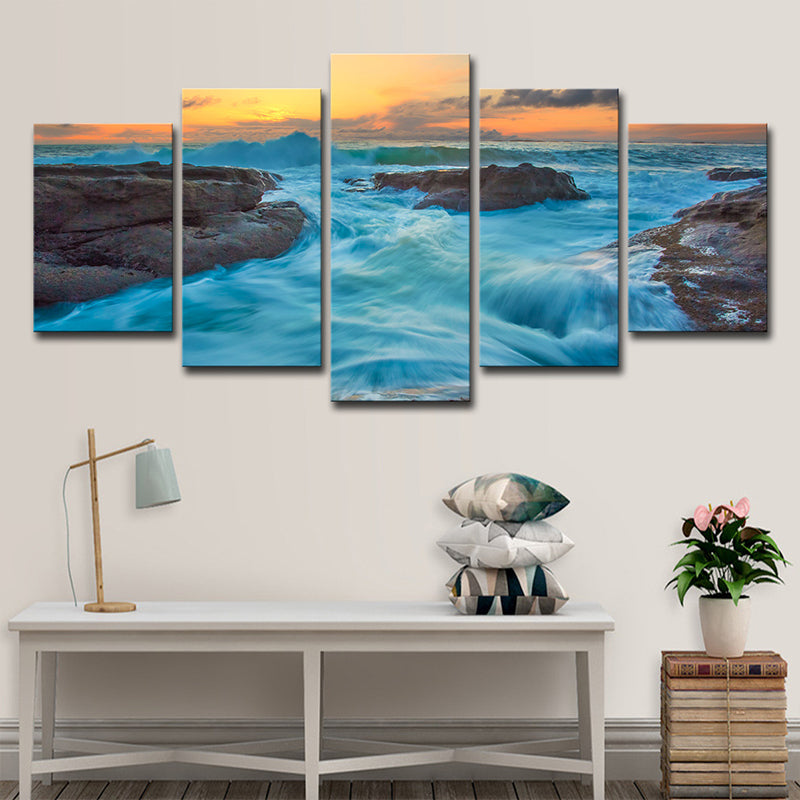 Vivolux | Seascapes Ocean Torrent Leinwanddruck Tropische Mehrteilige Wandkunst Dekor in Blau