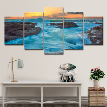 Vivolux | Seascapes Ocean Torrent Leinwanddruck Tropische Mehrteilige Wandkunst Dekor in Blau