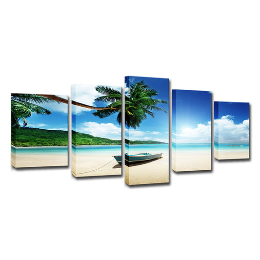 Vivolux | Schöne tropische Strand-Seestück Leinwand Wandkunst für das Wohnzimmer, Blau und Grün
