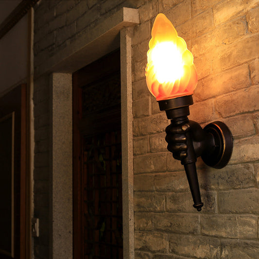 Vivolux | Wandmontage verlichting Torch Rustieke Glazen Kap 1 Licht Wandlamp Verlichting in Brons voor Hal