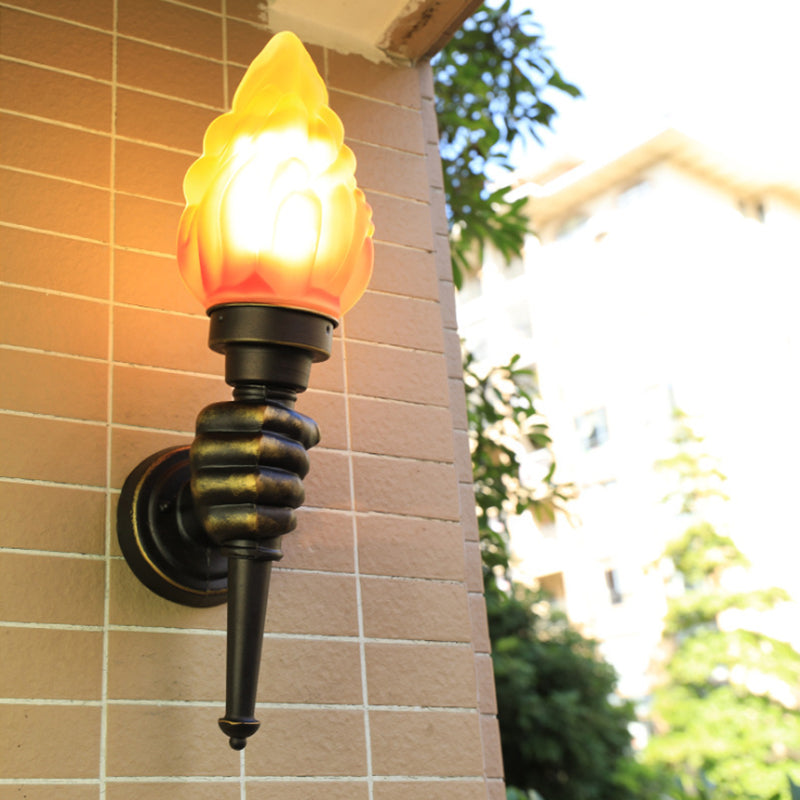 Vivolux | Wandmontage verlichting Torch Rustieke Glazen Kap 1 Licht Wandlamp Verlichting in Brons voor Hal