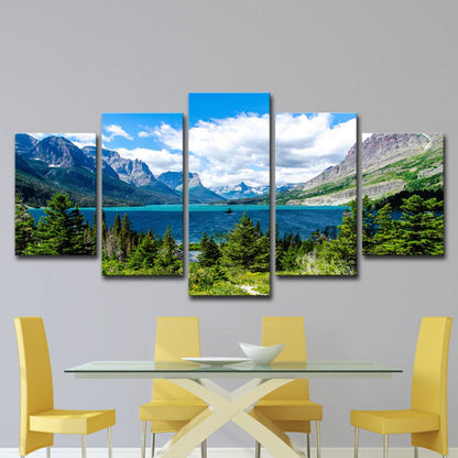 Vivolux | St Mary Lake Scenery Canvas Kunst Moderne Meerdere Stukken Familie Kamer Muurdecor in Hemelsblauw