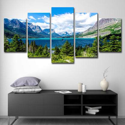 Vivolux | St Mary Lake Scenery Canvas Kunst Moderne Meerdere Stukken Familie Kamer Muurdecor in Hemelsblauw