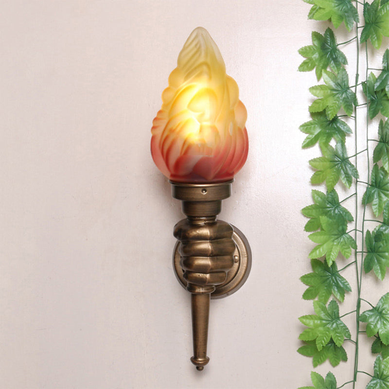 Vivolux | Wandmontage verlichting Torch Rustieke Glazen Kap 1 Licht Wandlamp Verlichting in Brons voor Hal