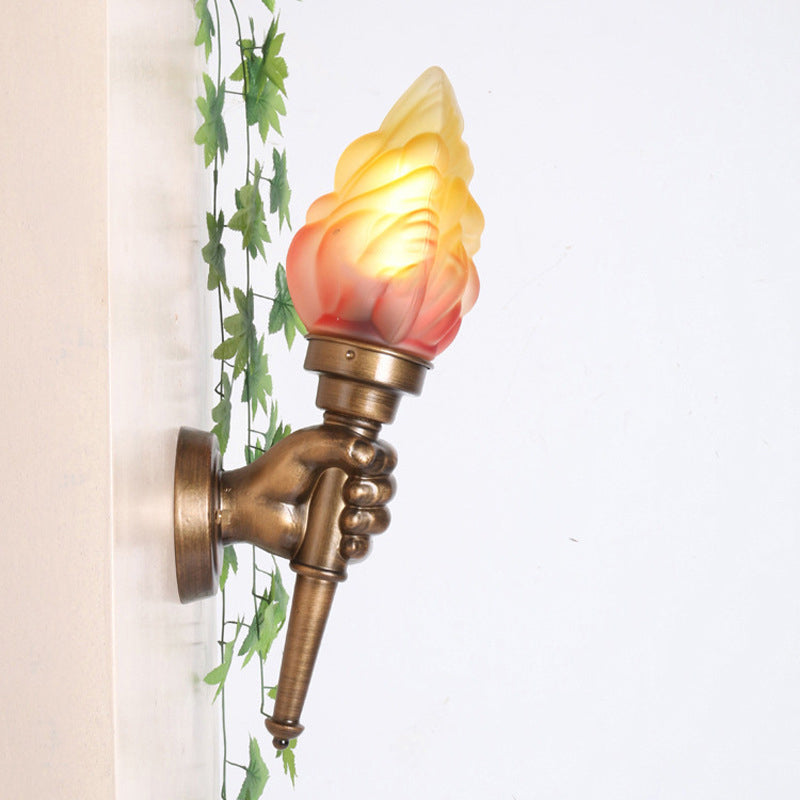 Vivolux | Wandmontage verlichting Torch Rustieke Glazen Kap 1 Licht Wandlamp Verlichting in Brons voor Hal