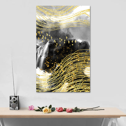 Vivolux | Berglandschaft Wandkunst Set Glam Einzigartige Landschaft Leinwanddruck in Gold für Flur