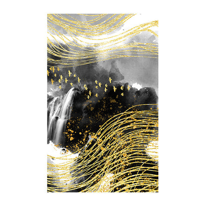 Vivolux | Berglandschaft Wandkunst Set Glam Einzigartige Landschaft Leinwanddruck in Gold für Flur