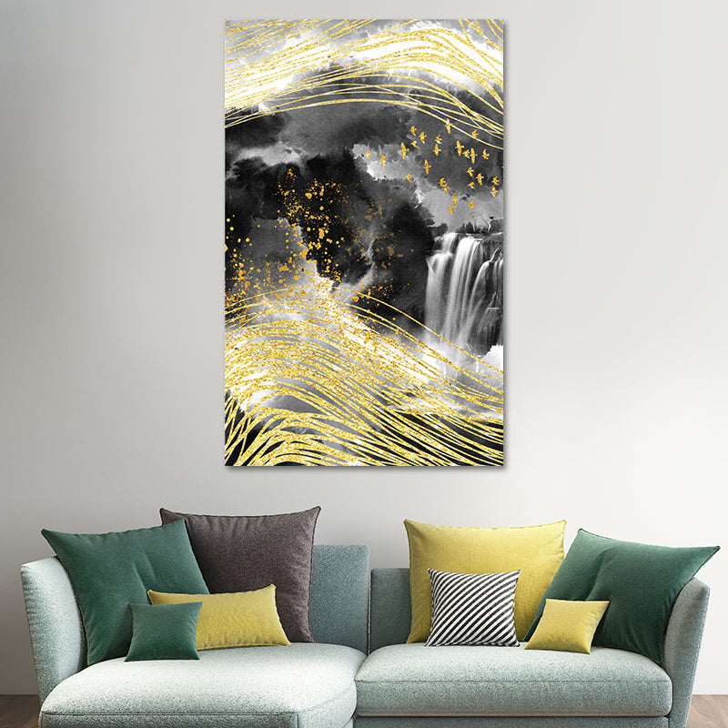 Vivolux | Berglandschaft Wandkunst Set Glam Einzigartige Landschaft Leinwanddruck in Gold für Flur