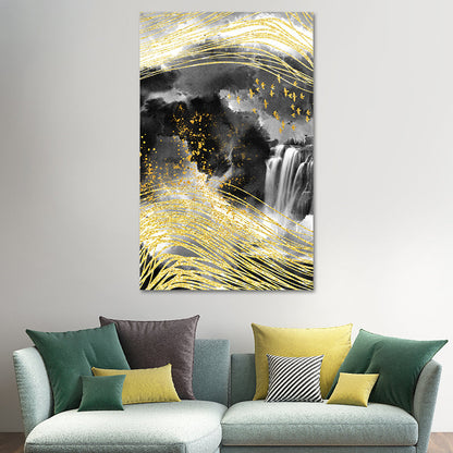 Vivolux | Berglandschaft Wandkunst Set Glam Einzigartige Landschaft Leinwanddruck in Gold für Flur