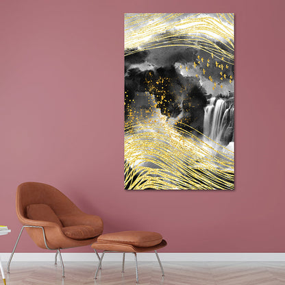 Vivolux | Berglandschaft Wandkunst Set Glam Einzigartige Landschaft Leinwanddruck in Gold für Flur