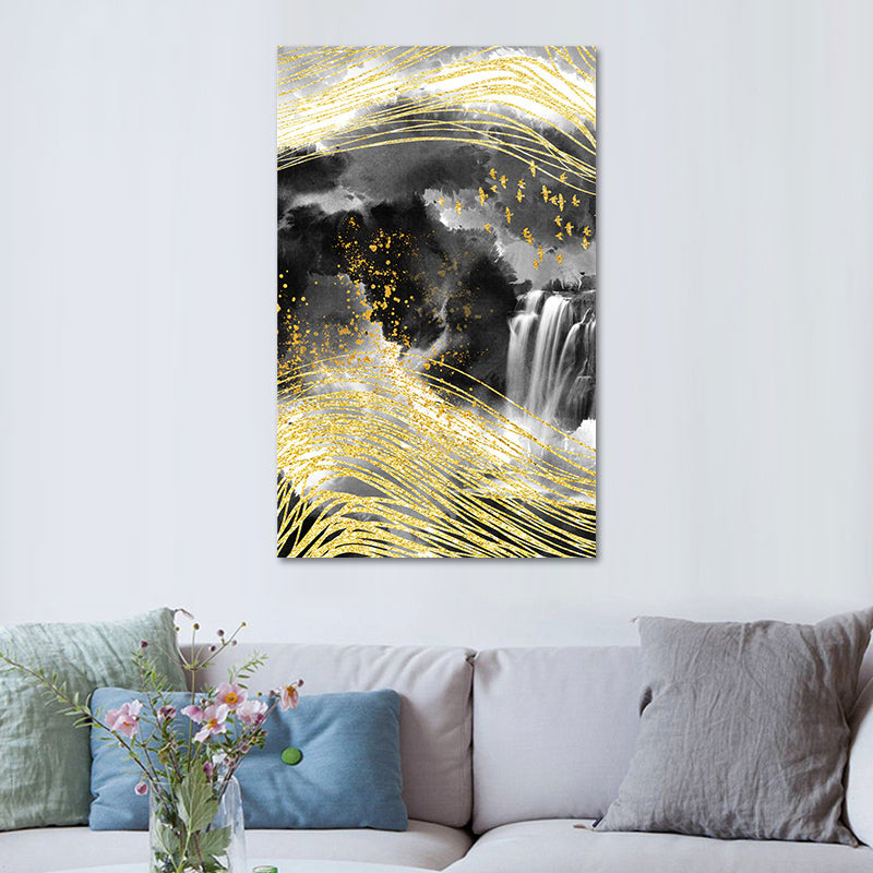 Vivolux | Berglandschaft Wandkunst Set Glam Einzigartige Landschaft Leinwanddruck in Gold für Flur