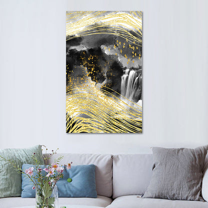 Vivolux | Berglandschaft Wandkunst Set Glam Einzigartige Landschaft Leinwanddruck in Gold für Flur
