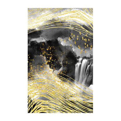 Vivolux | Berglandschaft Wandkunst Set Glam Einzigartige Landschaft Leinwanddruck in Gold für Flur