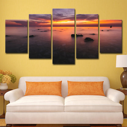 Vivolux | Orange Sunset Glow Wanddeko Mehrteilige Glam House Innenraum Leinwand Wandkunst