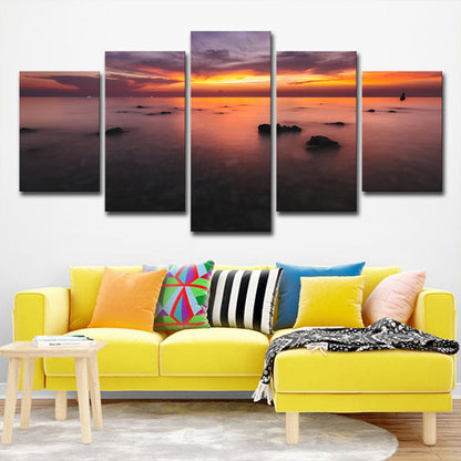 Vivolux | Orange Sunset Glow Wanddeko Mehrteilige Glam House Innenraum Leinwand Wandkunst