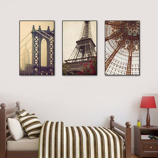 Vivolux | Wereld geïnspireerde monumenten canvasprint Bruine architectuur wanddecoratieset voor slaapkamer