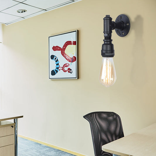 Vivolux | 1 Kopf Wandleuchte Industrielle Freiliegende Glühbirne Metallic Wandmontage Lampe mit Rohr in Schwarz für Flur