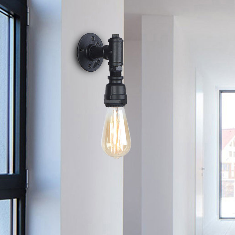 Vivolux | 1 Kopf Wandleuchte Industrielle Freiliegende Glühbirne Metallic Wandmontage Lampe mit Rohr in Schwarz für Flur