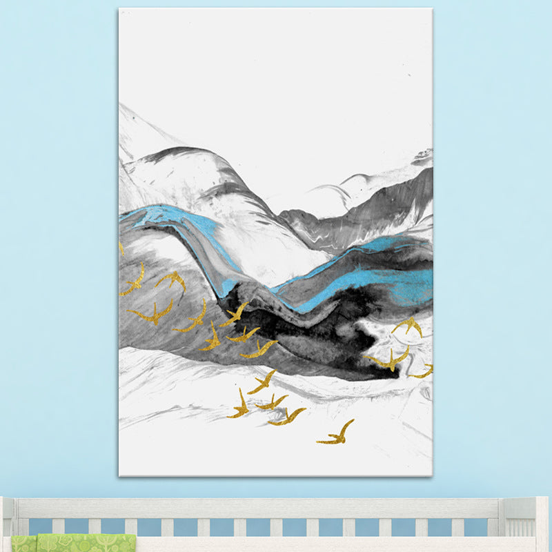 Vivolux | Vogel, der über Berge fliegt, Gemälde, texturiert, Moderne, Esszimmer, Wandkunst, Dekor