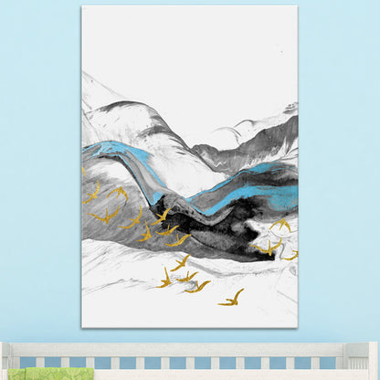Vivolux | Vogel, der über Berge fliegt, Gemälde, texturiert, Moderne, Esszimmer, Wandkunst, Dekor