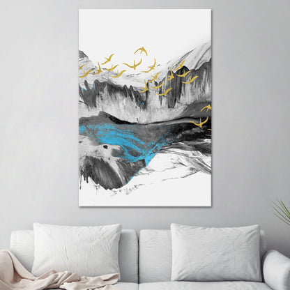 Vivolux | Vogel, der über Berge fliegt, Gemälde, texturiert, Moderne, Esszimmer, Wandkunst, Dekor