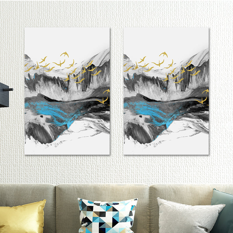 Vivolux | Vogel, der über Berge fliegt, Gemälde, texturiert, Moderne, Esszimmer, Wandkunst, Dekor