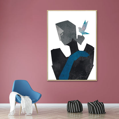 Vivolux | Leinwandstruktur Malerei Nordischer Gentleman, der eine herzförmige Blume hält Wandkunst