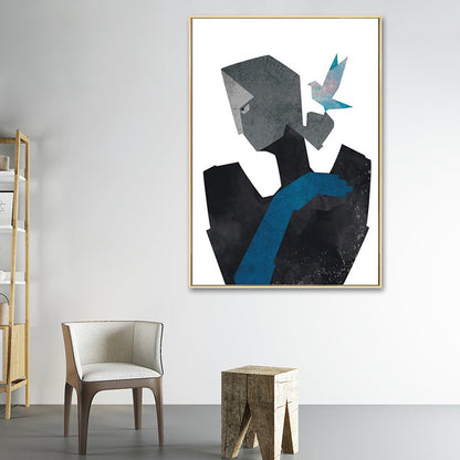 Vivolux | Leinwandstruktur Malerei Nordischer Gentleman, der eine herzförmige Blume hält Wandkunst