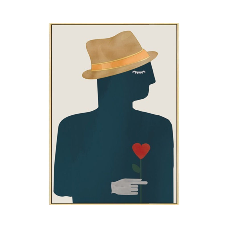 Vivolux | Leinwandstruktur Malerei Nordischer Gentleman, der eine herzförmige Blume hält Wandkunst