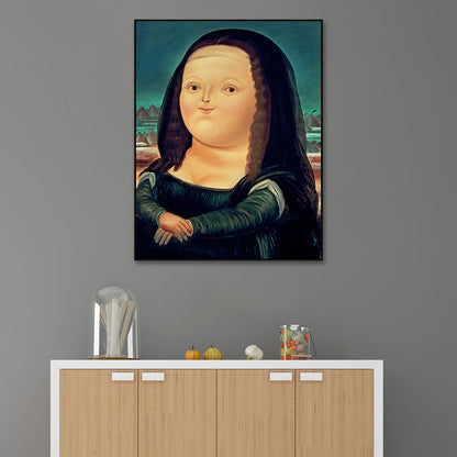 Vivolux | Mona Lisa Smile Canvas Art Cartoon Cute Figure Painting Wall Decor in Schwarz und Blau