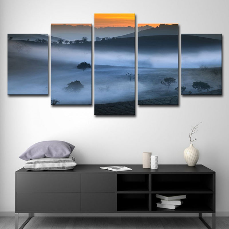 Vivolux | Blauwe Mistige Land Wanddecor Scenografie Modernisme Multi-Stuk Canvas Kunst voor Eetkamer