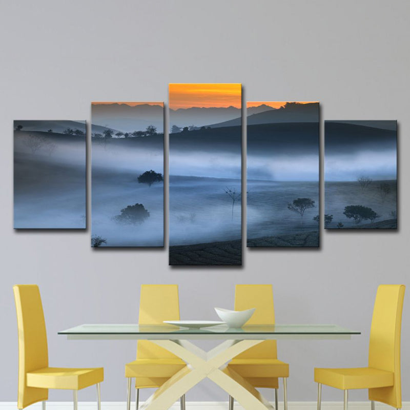 Vivolux | Blauwe Mistige Land Wanddecor Scenografie Modernisme Multi-Stuk Canvas Kunst voor Eetkamer