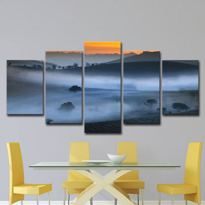 Vivolux | Blauwe Mistige Land Wanddecor Scenografie Modernisme Multi-Stuk Canvas Kunst voor Eetkamer