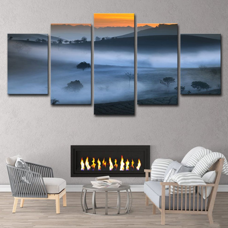 Vivolux | Blauwe Mistige Land Wanddecor Scenografie Modernisme Multi-Stuk Canvas Kunst voor Eetkamer