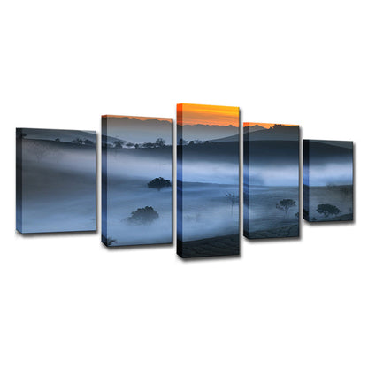 Vivolux | Blauwe Mistige Land Wanddecor Scenografie Modernisme Multi-Stuk Canvas Kunst voor Eetkamer