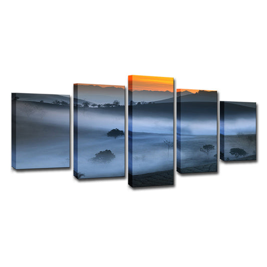 Vivolux | Blauwe Mistige Land Wanddecor Scenografie Modernisme Multi-Stuk Canvas Kunst voor Eetkamer