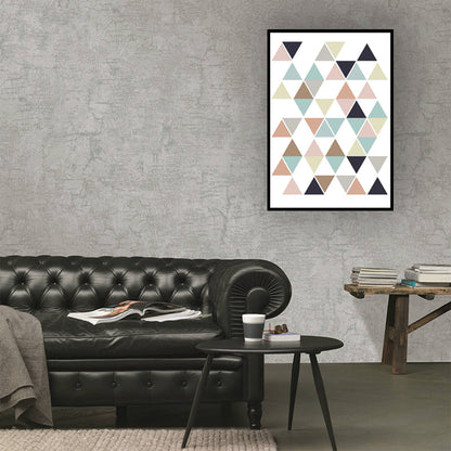 Vivolux | Multifarbige Dreiecksmosaik-Wandkunst Texturiertes Nordisches Wohnzimmer-Leinwand auf Weiß